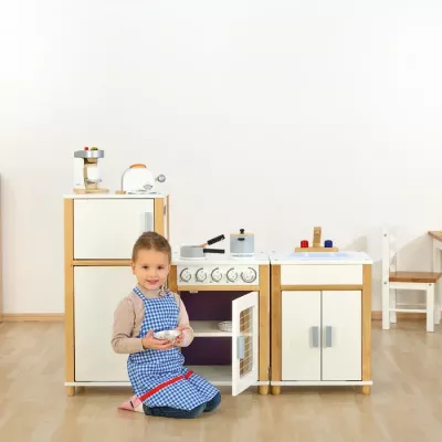 Kinderküche, Spielküche, Holzküche, Küche mit Ofen, Kochset