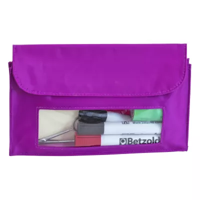 tasche, stifte-etui, lederlook, transparentes-fenster, lila-farbton