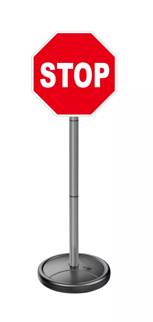 Stoppschild, Stop-Schild, Verkehrsschild, Aufsteller, Stahlstativ