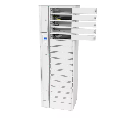 Serverrack, Storage cabinet, Tape drive slots, Cable management, White color