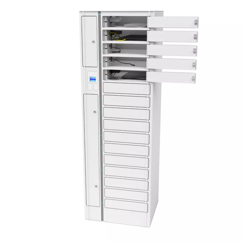 Serverrack, Storage cabinet, Tape drive slots, Cable management, White color