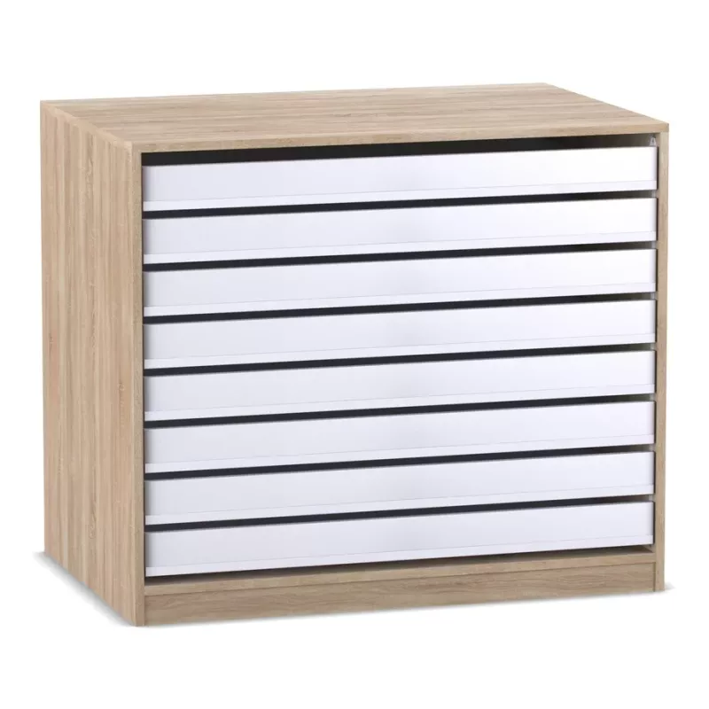 Kasten, Schubladenkommode, Holzoptik, weiße Schubladen, Moderne Aufbewahrung