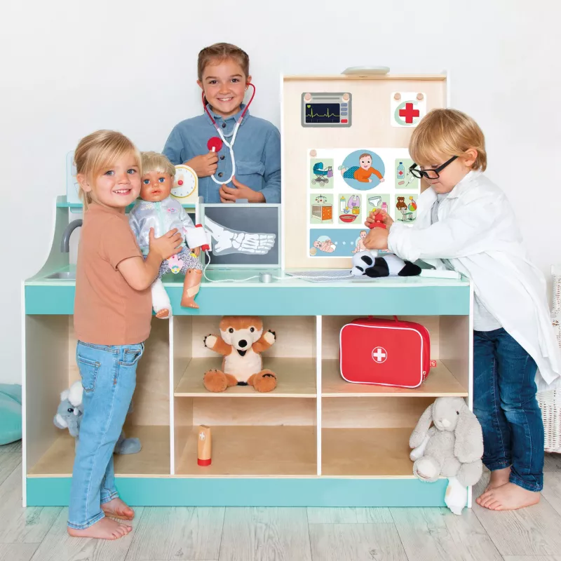 Puppe, Kinderarzt-Set, Spielwerkbank, Spielzeugmedizin, Medic-Accessoires