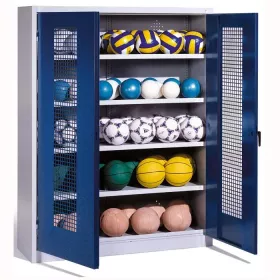 Ballschrank, 195 x 150 x 50 cm, mit Flügeltüren und Lochblech