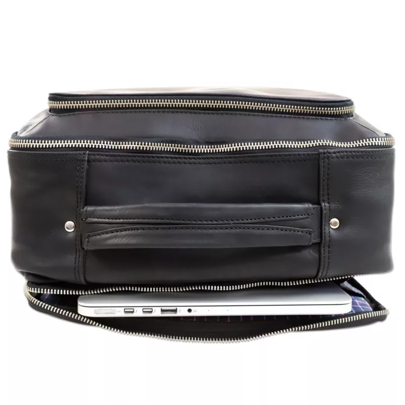 Rucksack,  Leder,  Schwarz,  Reißverschluss,  Laptop-Hülle