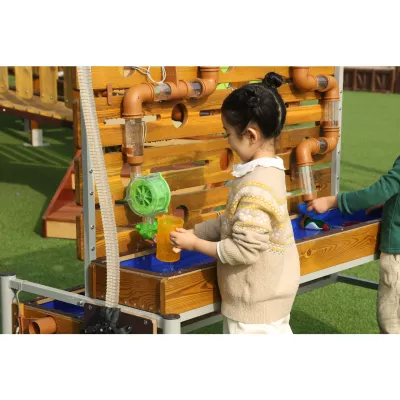 Kinderwasseranlage, Puzzlespiel, Holzspielzeug, Grüner Wasserzylinder, Außen-Spielstation