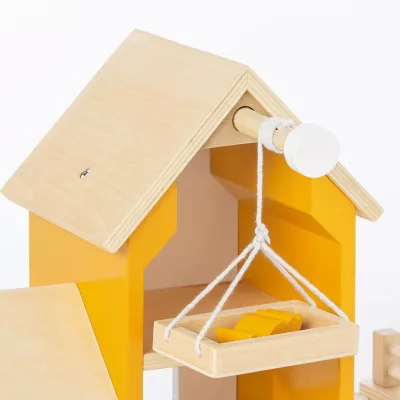 holzspielzeug, vogelhaus, kinderzimmer, gelb, miniaturhaus