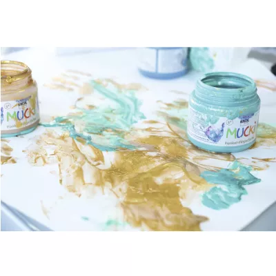 Acrylfarbe, Farbgläser, Türkis, Gold, Palettemeißel nicht sichtbar