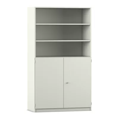 Hohe Schrank, Aufbewahrungsschrank,  offenes Regal, Doppeltürenschrank, grau-beige