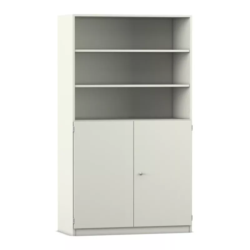 Hohe Schrank, Aufbewahrungsschrank,  offenes Regal, Doppeltürenschrank, grau-beige
