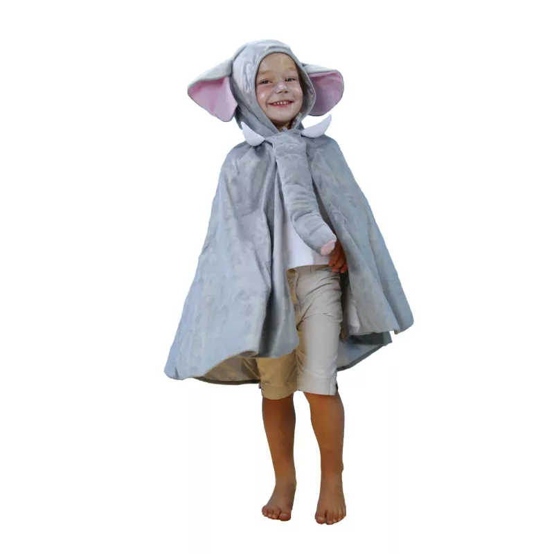 Elefanten-Kostüm, Kindercape, Graue Cape, Ohren, Kapuzenkostüm