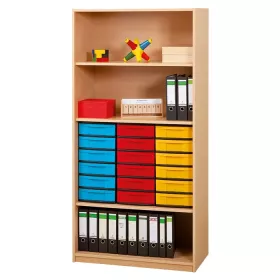 Regale mit 18 flachen Boxen und 3 Böden, davon 1 verstellbar