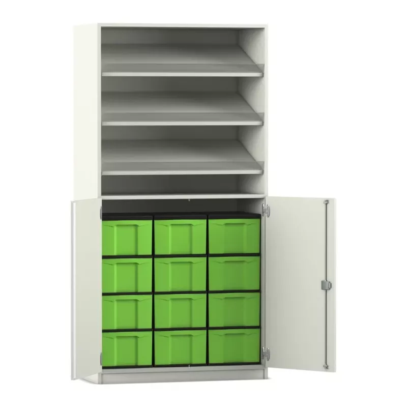 Schrank, Aufbewahrung, Regal, Schubladen, grüne Behälter