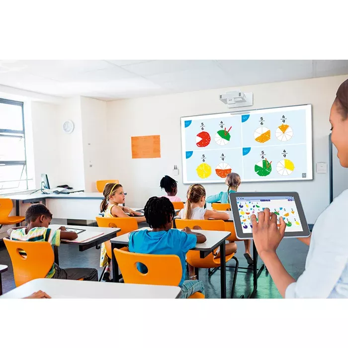 classroom, students, tablet, interaktives whiteboard, orange farben