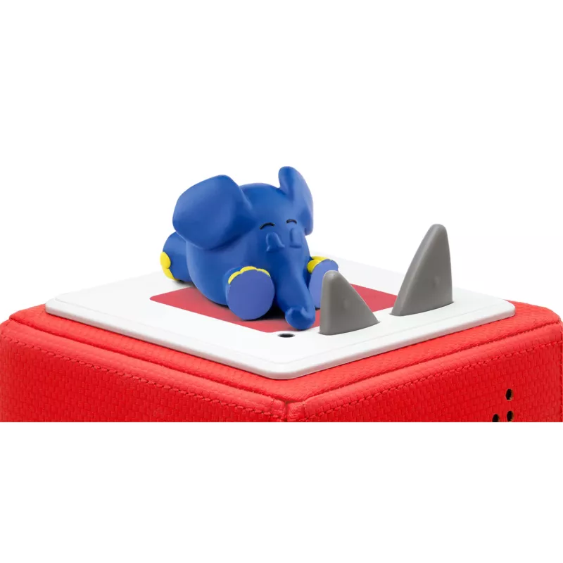 Elefant Spielzeug, blauer Elefant, niedliche Figur, roter Block, kleines Spielzeug