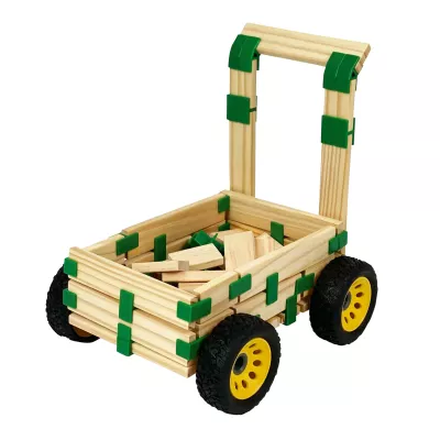 Holzbaukasten, Bauklotzwagen, Holzspielzeug, Holzbausteine, 4-Rad-Wagen