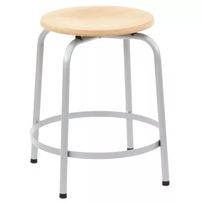 Hocker, Stuhl, Rundholz, Holzplatte, Metallrahmen