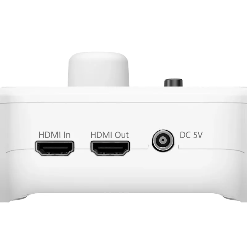 HDMI In, HDMI Out, DC 5V, weißes Gerät, Anschlüsse