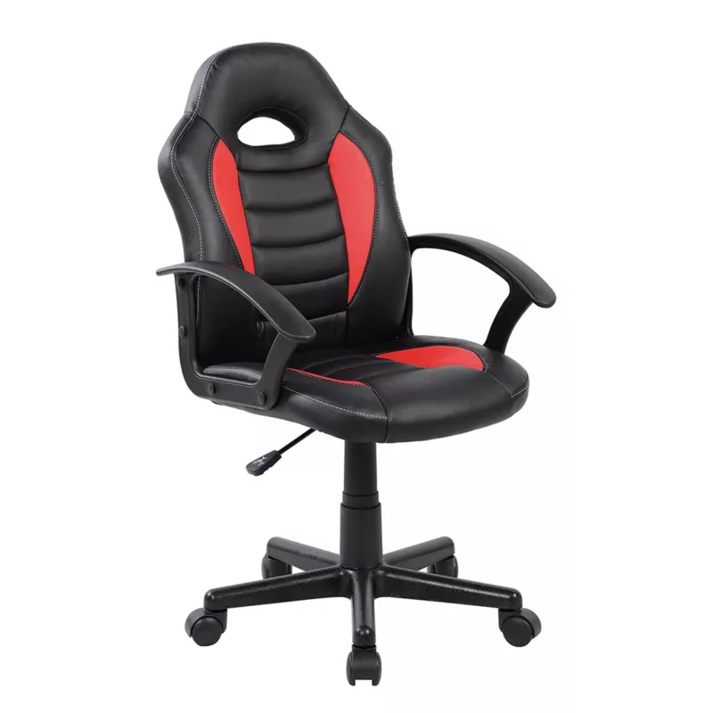 Gaming chair, Schwarzrot, PU-Leder, Drehstuhl, Rollstuhl-ähnlich