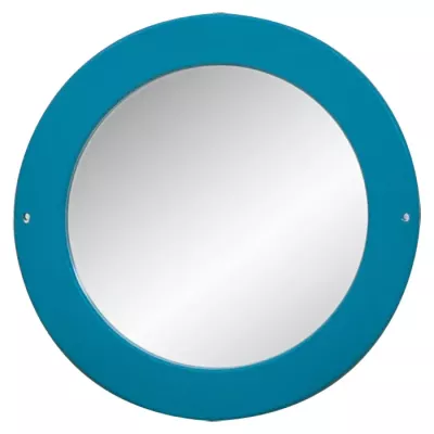 wandspiegel, runder spiegel, rahmenfarbe blau, rosetter spiegel, wanddekoration
