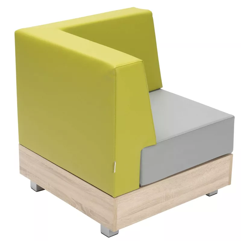 Sessel, Sofamöbel, Grüner Bezug, Holz Sockel, Grau Sitzkissen