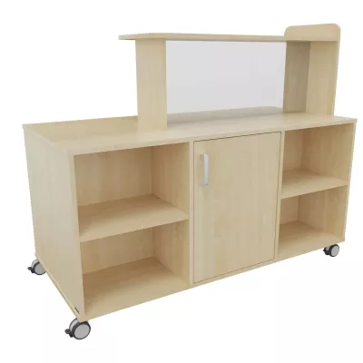 Steh- bzw. Servierwagen, Hutch-Wagen, Holzfarbe hell, Rollbar mit Schubladen, Offenes Regalfach