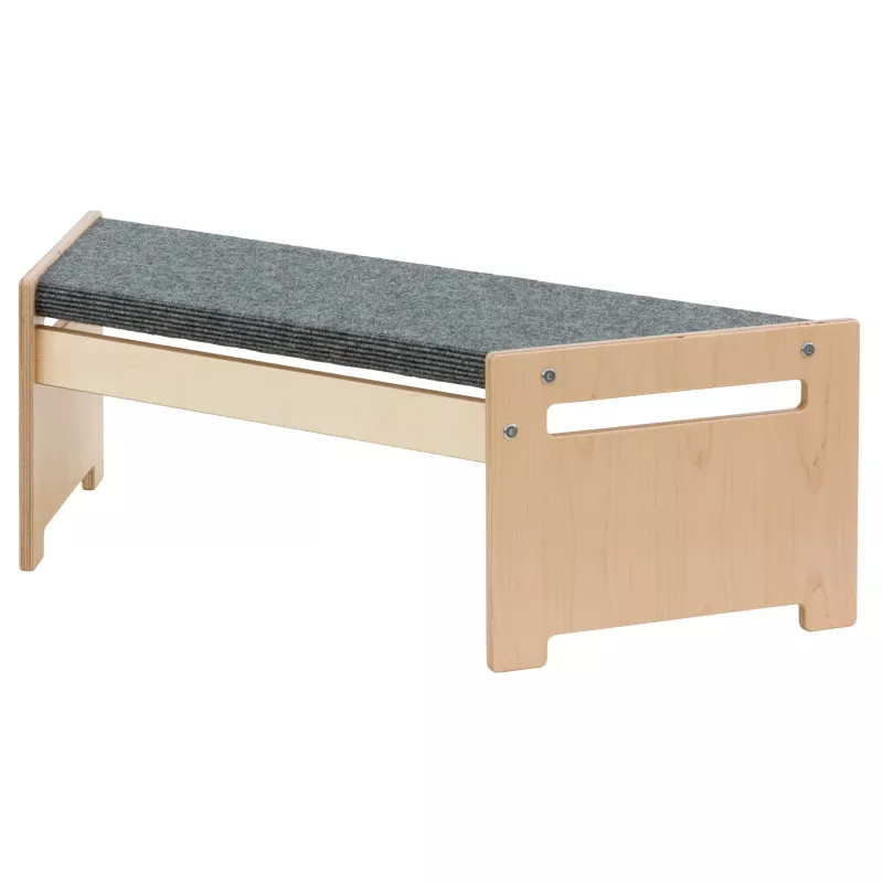 Holzbett, Kinderbank, Sitzbank, Holzgestell, Grau Teppich