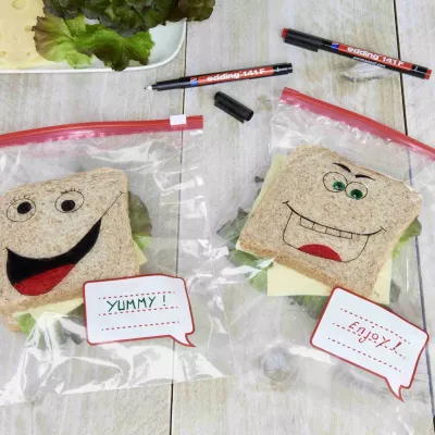 Sandwichbeutel, Verschlussbeutel, transparent, roter Reißverschluss, Beschriftungsfeld