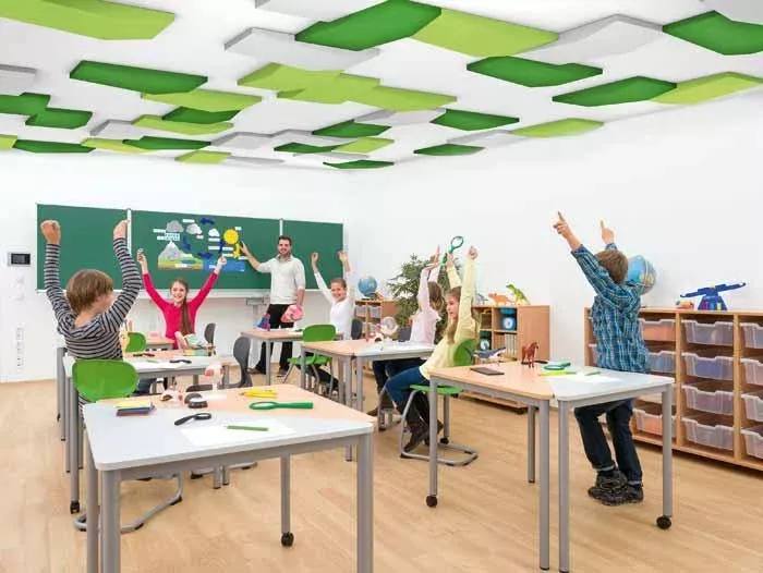 Klassenzimmer, Schüler, Lehrer, Schreibtische, Globus
