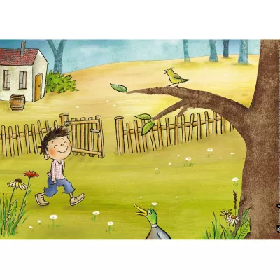 Kind, Garten, Feld, Vogel, Baum