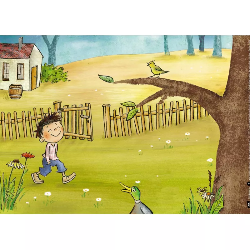 Kind, Garten, Feld, Vogel, Baum