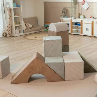 Schaumstoff-Spielset, Kletterbausteine, Cordstoff, Beige-Braun, Modulare Bausteine