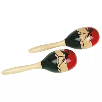 Maracas, Rhythmic instrument, Wooden handle, Red green pattern, Hand-painted