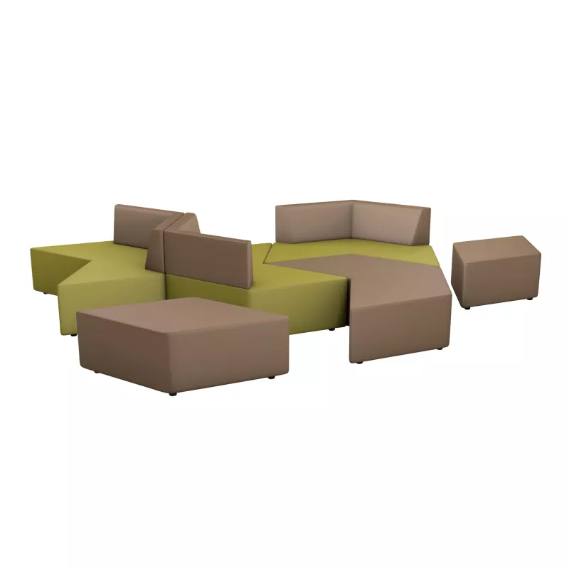 Modularsofa, Ottomane, Sofa-sectional, Braun und Limette, NiedrigePolsterung