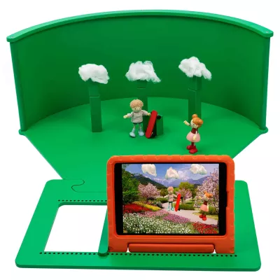 Kinder-Drehspiel-Szene, figuren, wald-park, ipad-ersatz, miniatur-landscape
