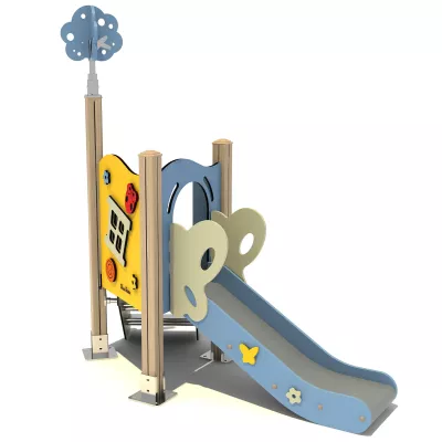 Klettergerät, Spielplatz, Rutsche, Holzspielanlage, bunte Elemente