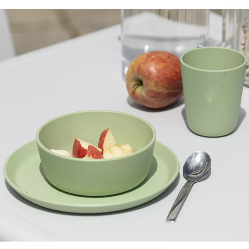 Essteller, Schüssel, Apfel, Pastellgrün, Besteck