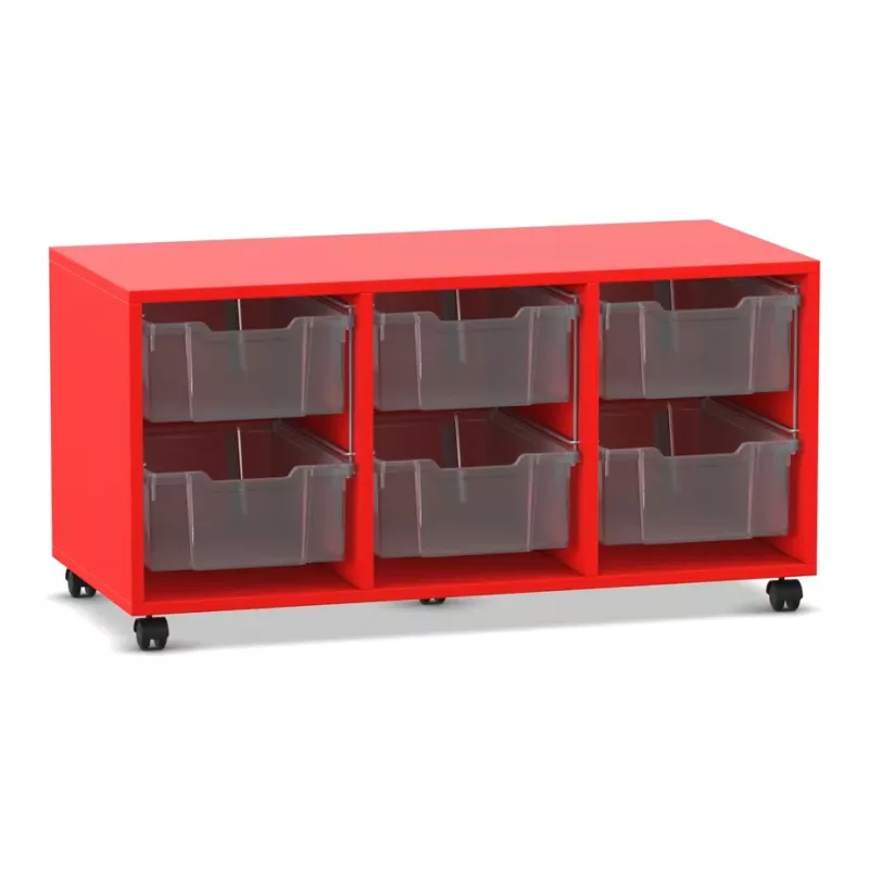 Werkzeugschrank, roter Stauraum, Roller, Plastikeinsätze, Modular