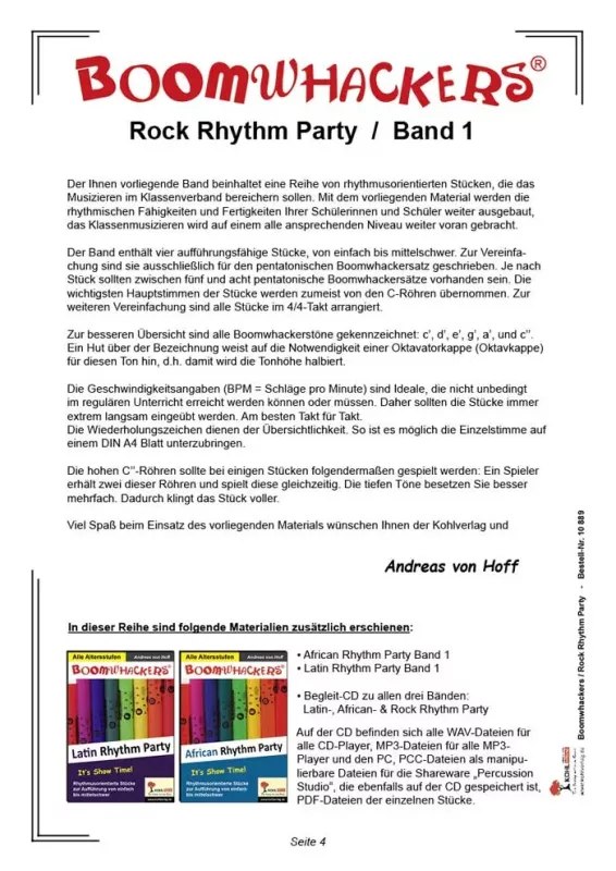 Band 1, Boomwhackers, Rock Rhythm Party, Hochformat, Notenblatt