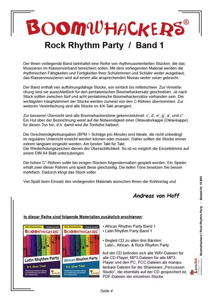 Band 1, Boomwhackers, Rock Rhythm Party, Hochformat, Notenblatt