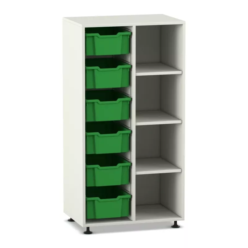Schubladenkasten, Aufbewahrung, Kunststoffeinsätze, Grüne Boxen, Regal
