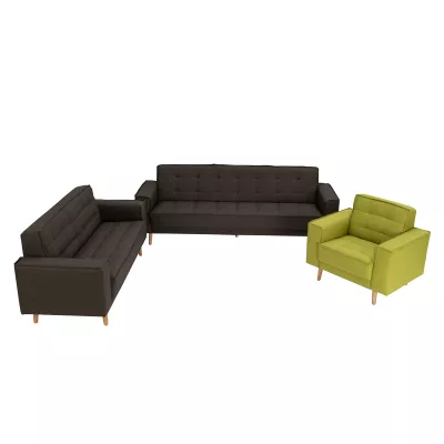 Wohnzimmersofa, Ecksofa, Stoffsofa, grau, Holzbeine