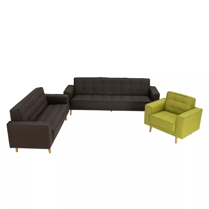 Wohnzimmersofa, Ecksofa, Stoffsofa, grau, Holzbeine