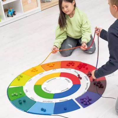 Würfelspiel, Jahreszeiten-Spiel, Farbrad, Holzbachen, Kugel-Set
