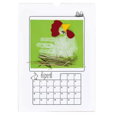Kalender, April, Handabdruck, Hände, Vogel/Nest, Stroh/Nest, Streuelement, Kleines Tierchen, Ostern?, Kunstprojekt