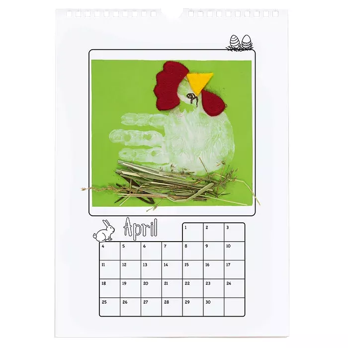 Kalender, April, Handabdruck, Hände, Vogel/Nest, Stroh/Nest, Streuelement, Kleines Tierchen, Ostern?, Kunstprojekt