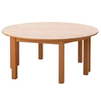 runder tisch, holzstuhl tisch, helles holz, esszimmertisch, vier beine