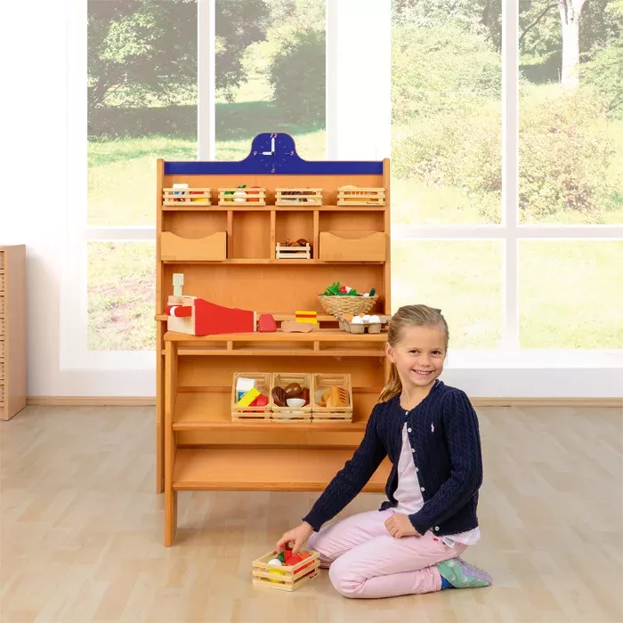 kinderregal, holzregal, spielzeugatelier, holzspielzeug, holzbausatz