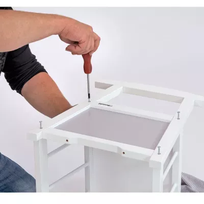 Werkzeug, Schraubendreher, Montage, Tisch, Holz/Metall, Weiß, Kistenständer, Schnellmontage