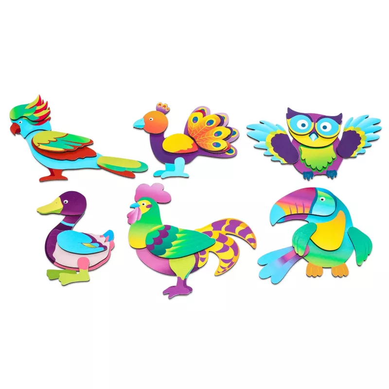 Puzzles, Holzstücke, Bunte Vögel, Tierformen, Kinderpuzzle